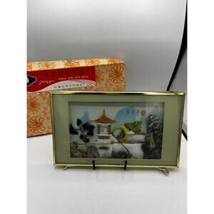 Vintage Chinese Pearl Shell Carving Shadow Box Framed 3D Art Zhongguo w/Box